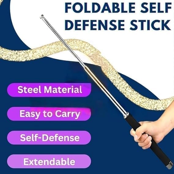 CLYVANE Stainless Steel Self-Defense Foldable Pointer & Safety Hiking Stick, Extendable Safety Wand with Non-Slip Grip & Nylon Pouc